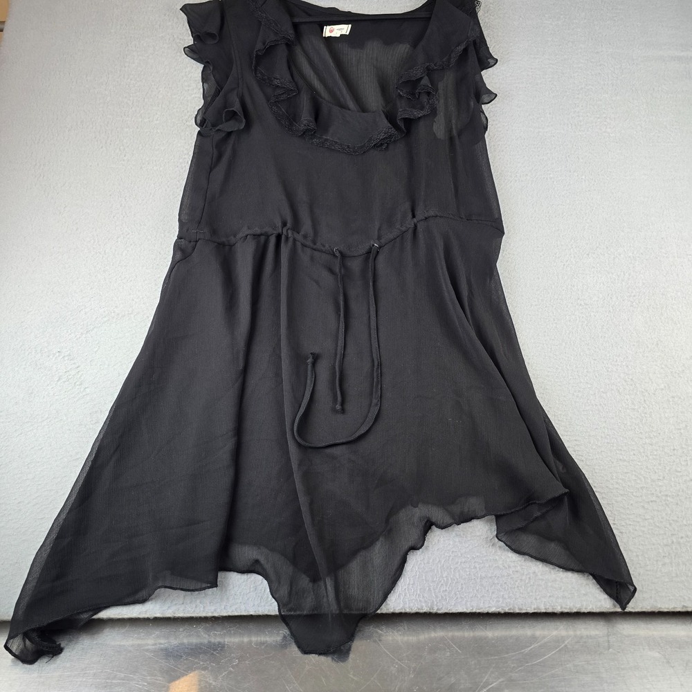 Olsenboye Party Dress Women's Large Black Lace Trim Handkerchief Hem Round Neck